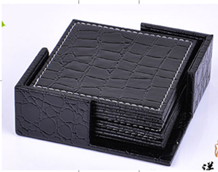 Black Reversible  Croco Leather 6 Pc Coasters  WAUCUST1046